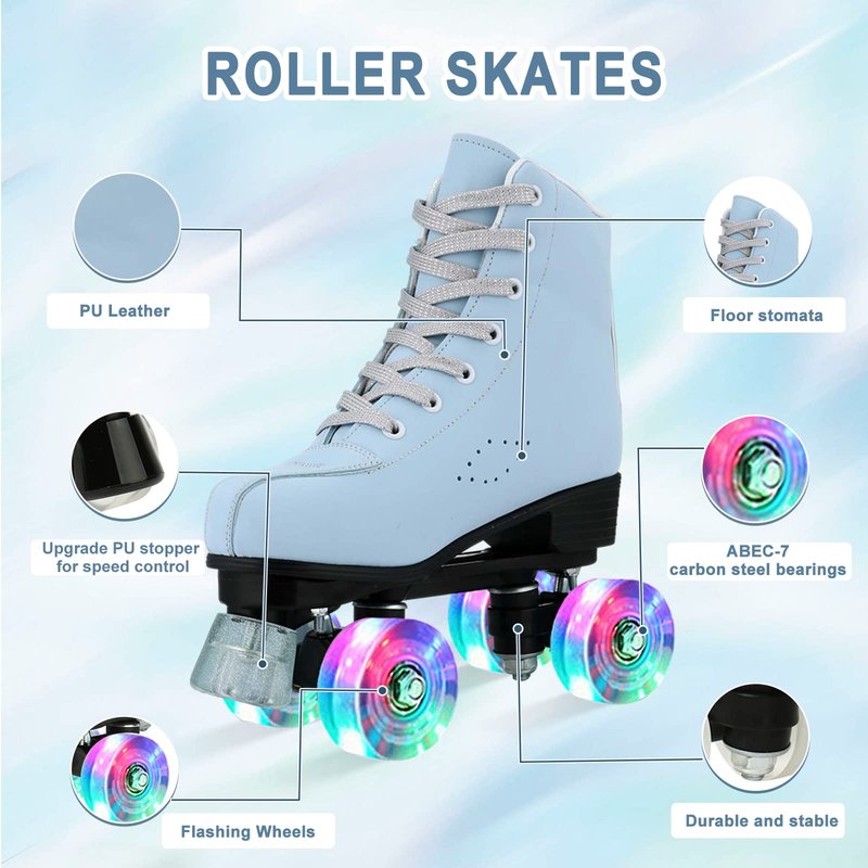 Jessie Women's Frosted Toddler Holographic Roller Skates for Girls & Adults, Indoor & Outdoor