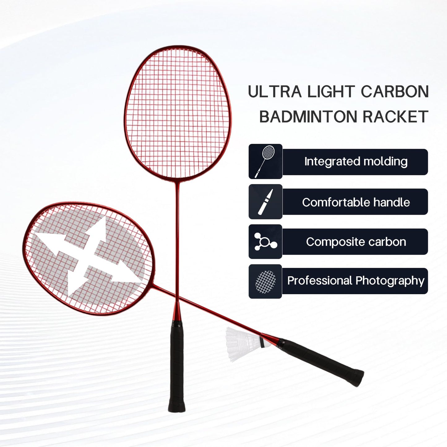 Badminton Rackets,Badminton Racket Set,Both Offensive and Defensive,Composite Carbon Ultra Light 82g Professional Training Racket,Including 2 Rackets,2 Shuttlecocks,and 1 Bag (001B-red)