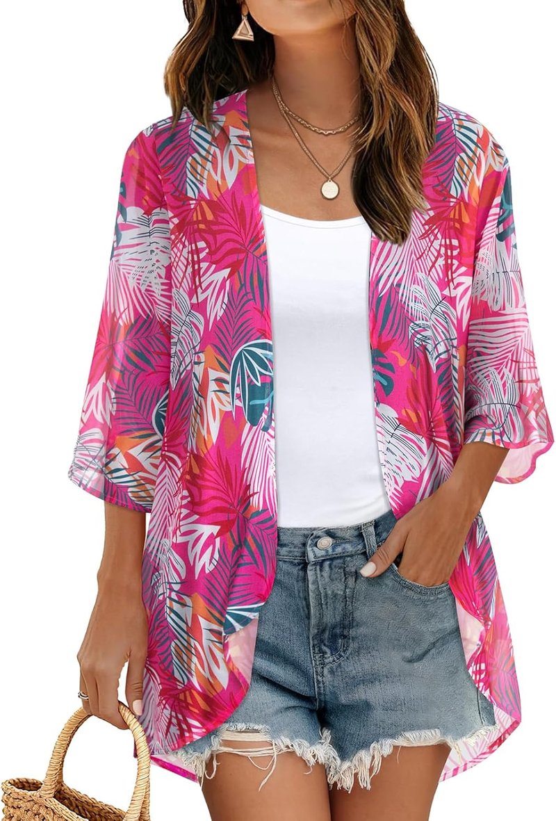 Floral Print Puff Sleeve Kimono Cardigan - Casual Loose Cover Up Blouse for Women | 2026 Style