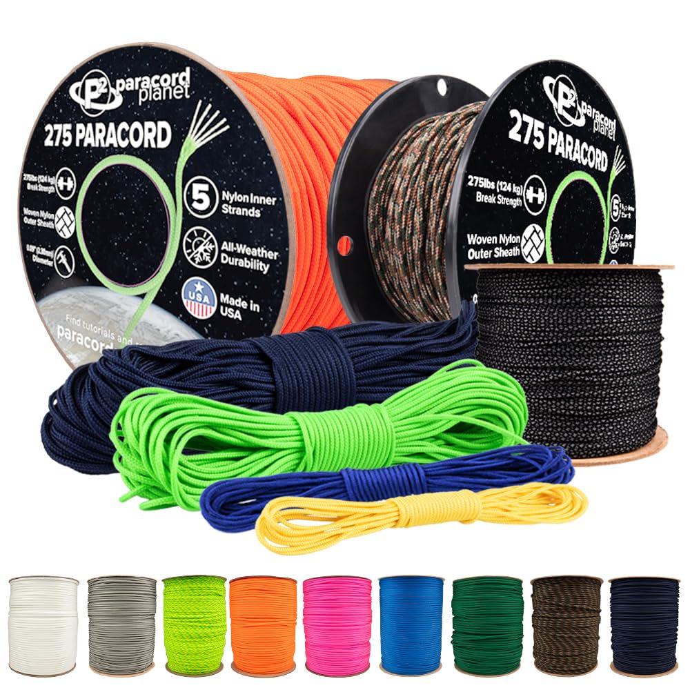 Paracord Planet 275lb Paracord – 3/32 Inch (2.38 mm) Nylon Crafting Cord with 5 Strand Inner Core – Denim (50 ft)