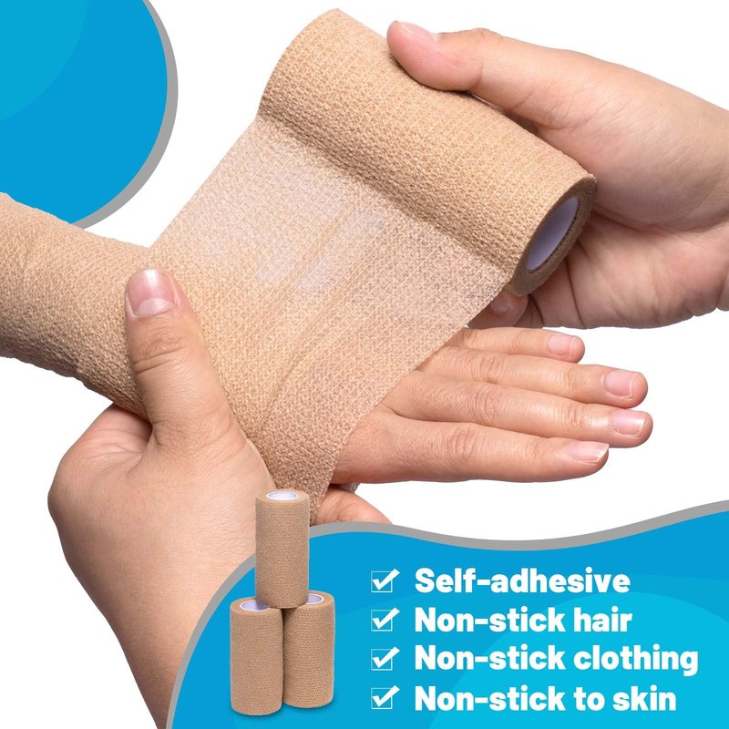Elzrghs Self Adhesive Bandage Wrap, 16 Pack, 4" x5 Yards, Elastic Cohesive Bandage, Stretch Athletic Tap Wrap, Vet Wrap, Skin Color