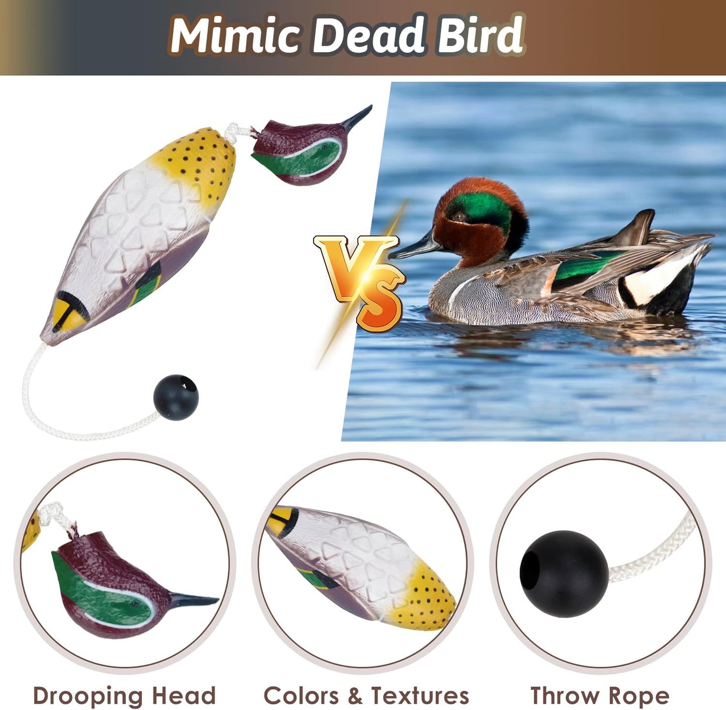 fingig 2 Pcs Mottled Mallard Mandarin Duck Dummy Bumper Toys for Hunting Retriever Dog Training, Retriever Outdoor Training Toy，Hunting Recognition Trainers, Foam Pet Interactive Toys
