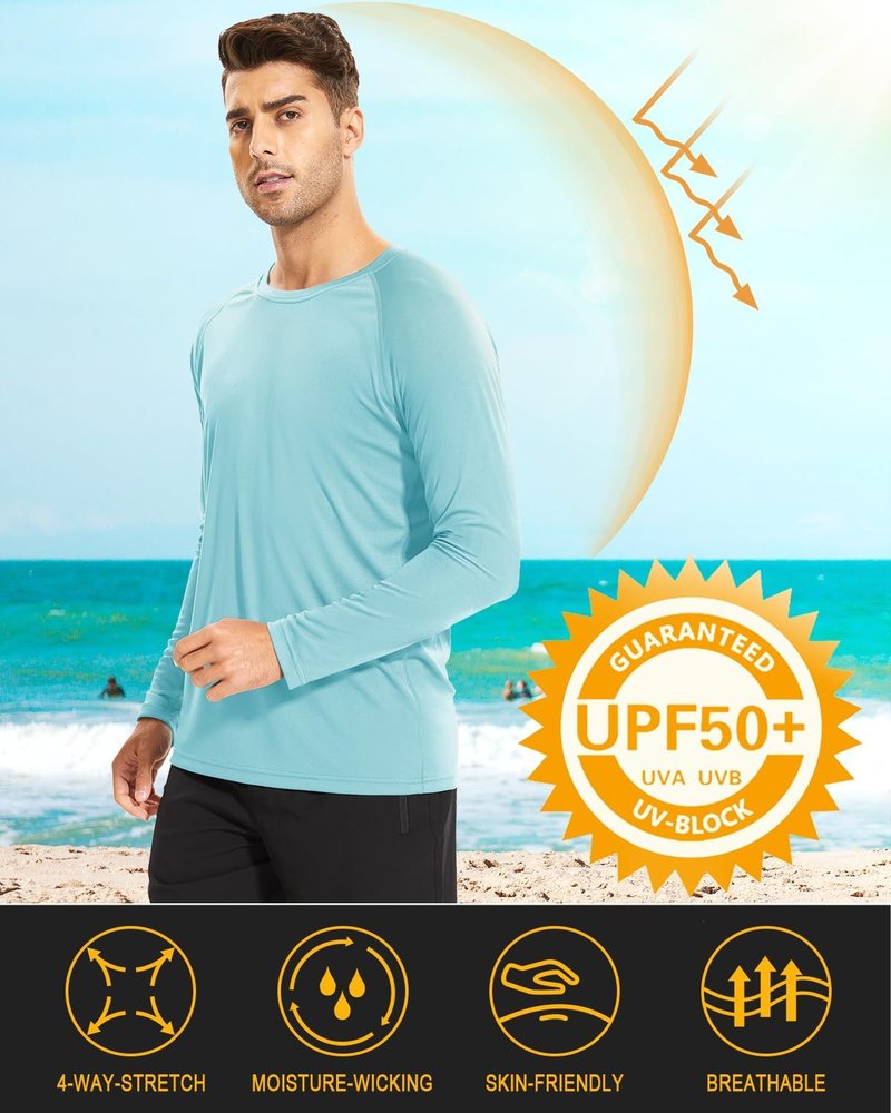 Men's Long Sleeve Athletic Shirt - UPF 50+ UV Sun Protection for Hiking & Running | Lightweight & Breathable