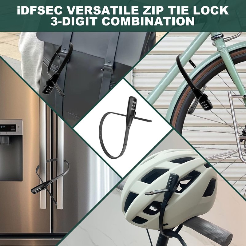 iDFSEC Zip Tie Bike Lock, Adjustable Cable Lock with Stainless Steel Core - Multi-Purpose Cable Lock for Securing Bike Rack, Helmets, Skis, Snowboards, Gates (2/Pack, Black)