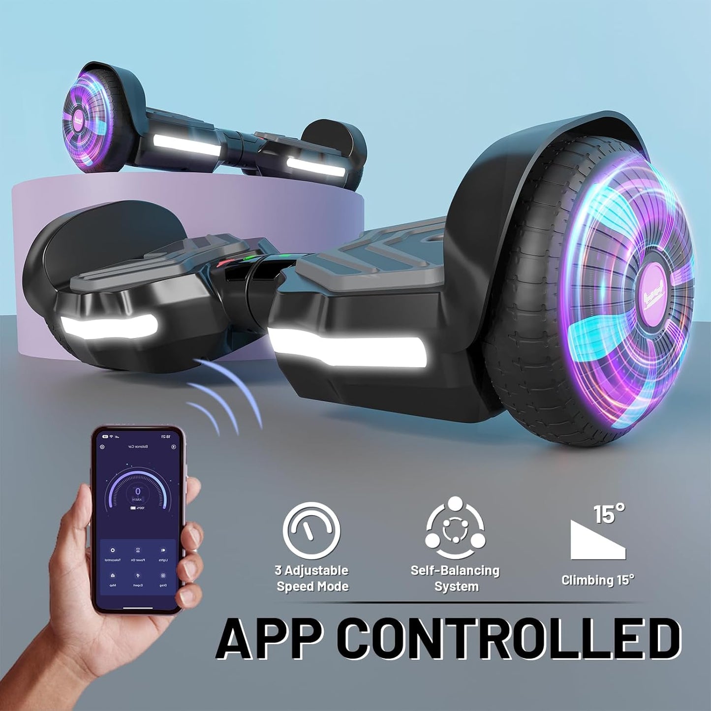 SIMATE Electric Scooter - Bluetooth Speakers, LED Light-Up Wheels & APP Control | Dual 250W Motors, 8.5 mph, 8.5 Miles Range