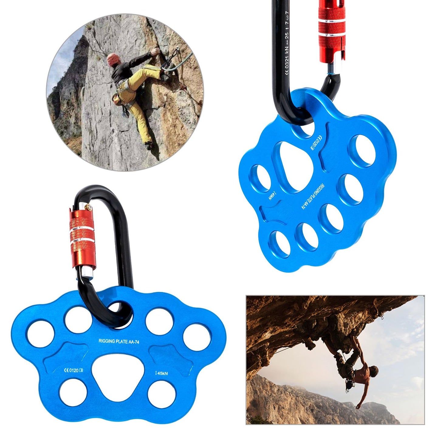 FTGear 45KN Durable Climbing Rigging Plate, 8 Holes Paw Rigging Plate for Even Load, Multiple Anchor Plate for Climbing, Backyard Ziplining & Rescue, Blue