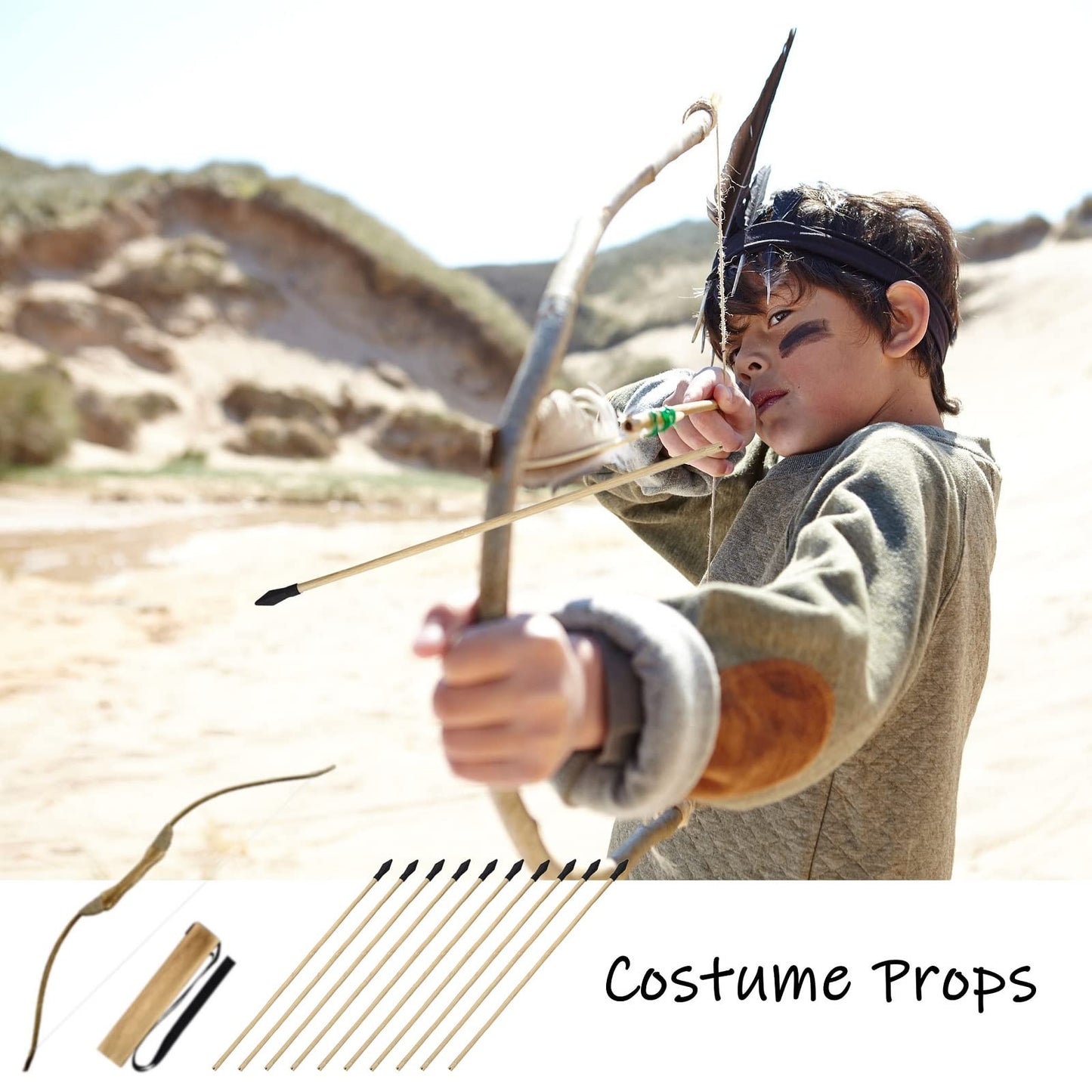 Basbon 10 Pcs Wooden Arrows Soft Rubber Tips, 17 Inch Handmade Wooden Toy Arrow for Kids and Beginners, Archery Bows Outdoor Play Cosplay Costume Decoration