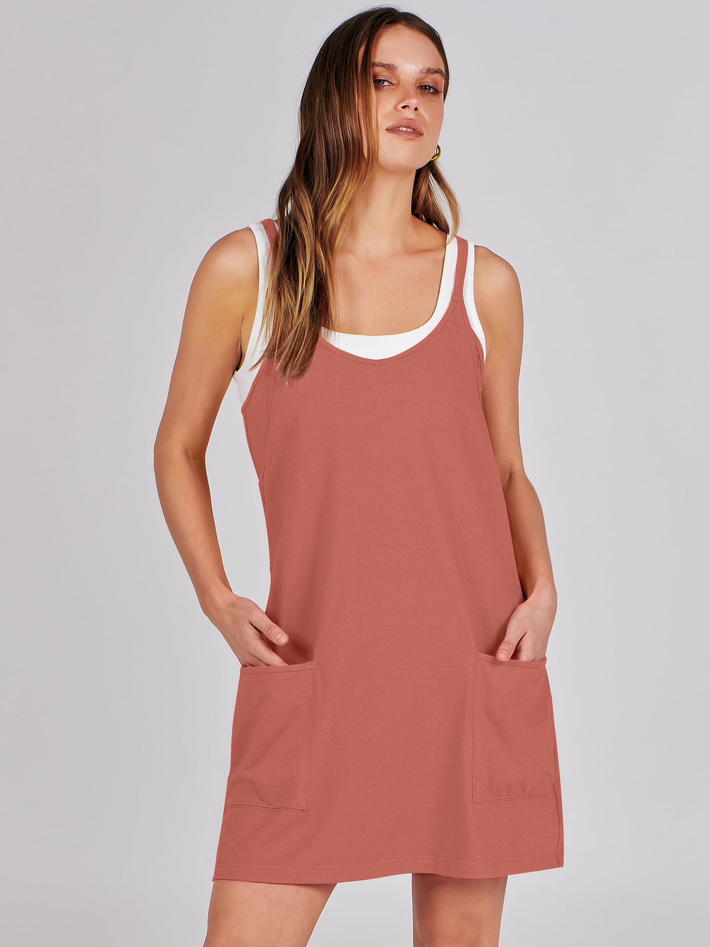 ANRABESS Women Athletic Dress Summer Tennis Workout Active Sports Mini Romper Dress Built in Shorts Travel Vacation Clothes Rust X-Large