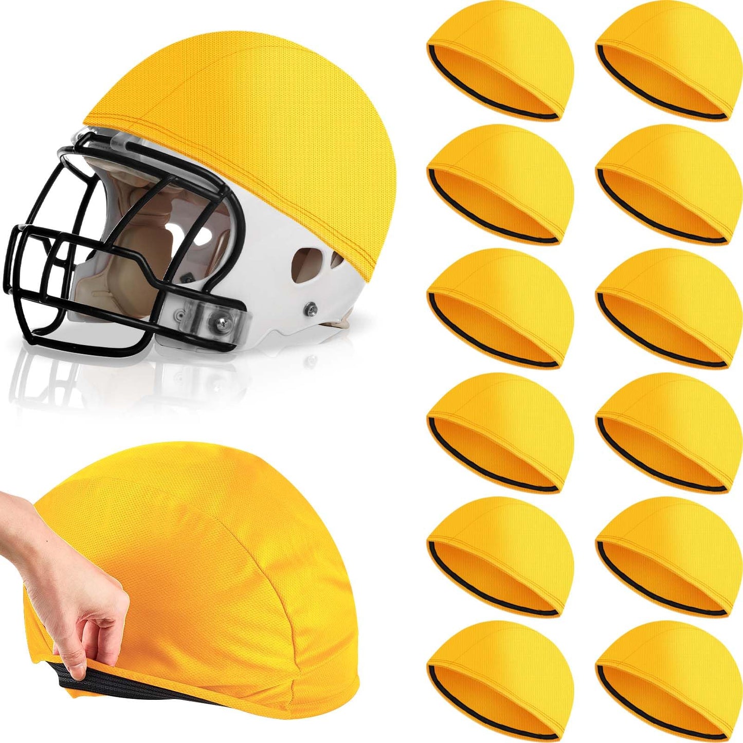 Ramede 12 Pieces Football Helmet Covers for Practice Scrimmage Cap Helmet Cover Scrimmage Cap for Youth Adult Football Hockey Training Accessories 10.4 Inch in Diameter (Regular Style,Yellow)