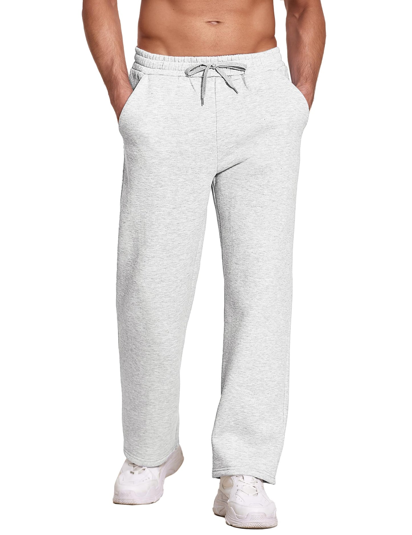 Deyeek Men's Fleece Lined Sweatpants Open Bottom Loose Grey Sweat Pants for Mens Baggy Thick Cotton Lounge Pants with Pockets