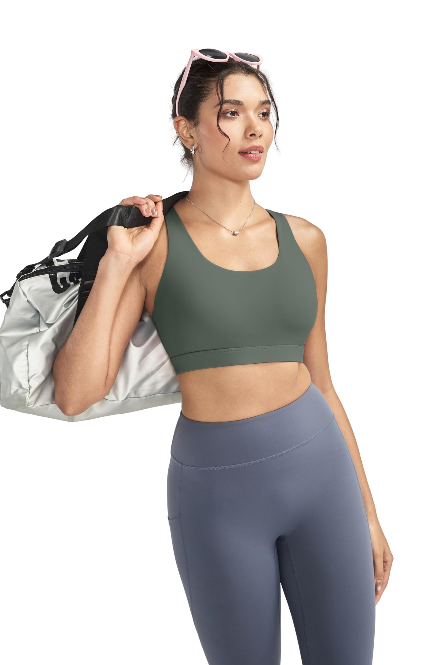 RUNNING GIRL Sports Bra for Women, Criss-Cross Back Padded Strappy Sports Bras Medium Support Yoga Bra with Removable Cups