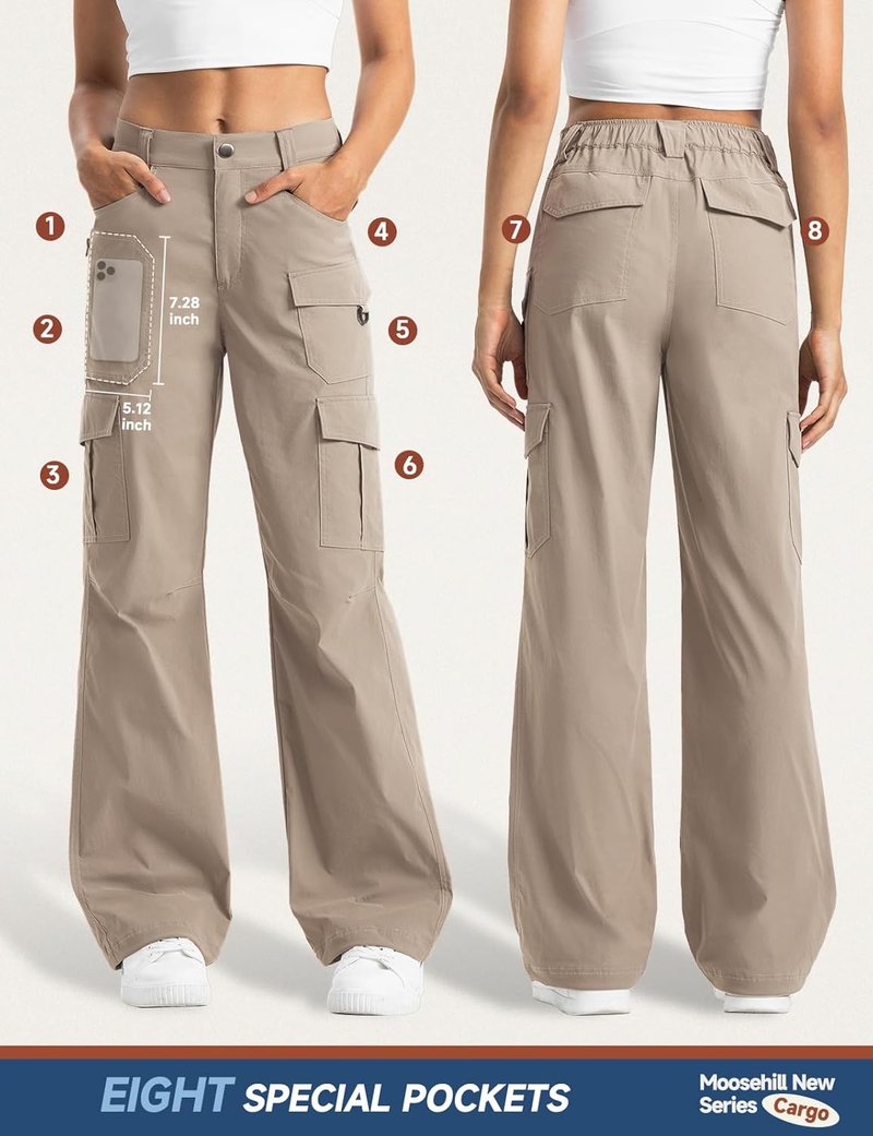 Women's Cargo Hiking Pants - High-Waisted, Wide Leg, Water-Resistant, Lightweight Stretch | Perfect for Work & Outdoor Activities