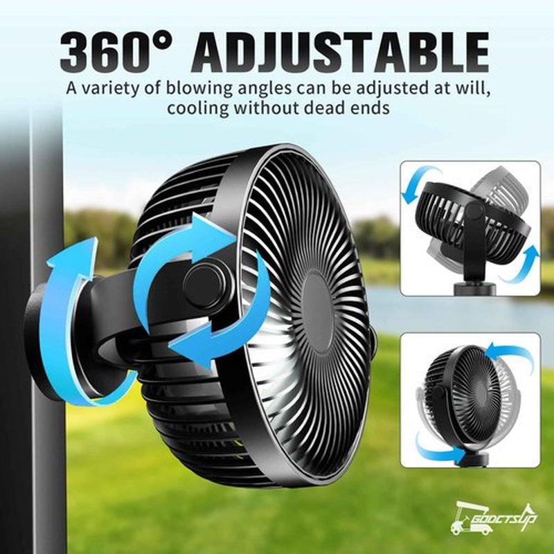 GODCTSUP Upgrade Golf Cart Fan Rechargeable with Magnetic Base, Portable 12000mAh Magnetic Fan with 4 Speeds, LED Lantern, Fits Club Car EZGO YAMAHA Golf Cart & Cruise Ship Accessories, 2PCS