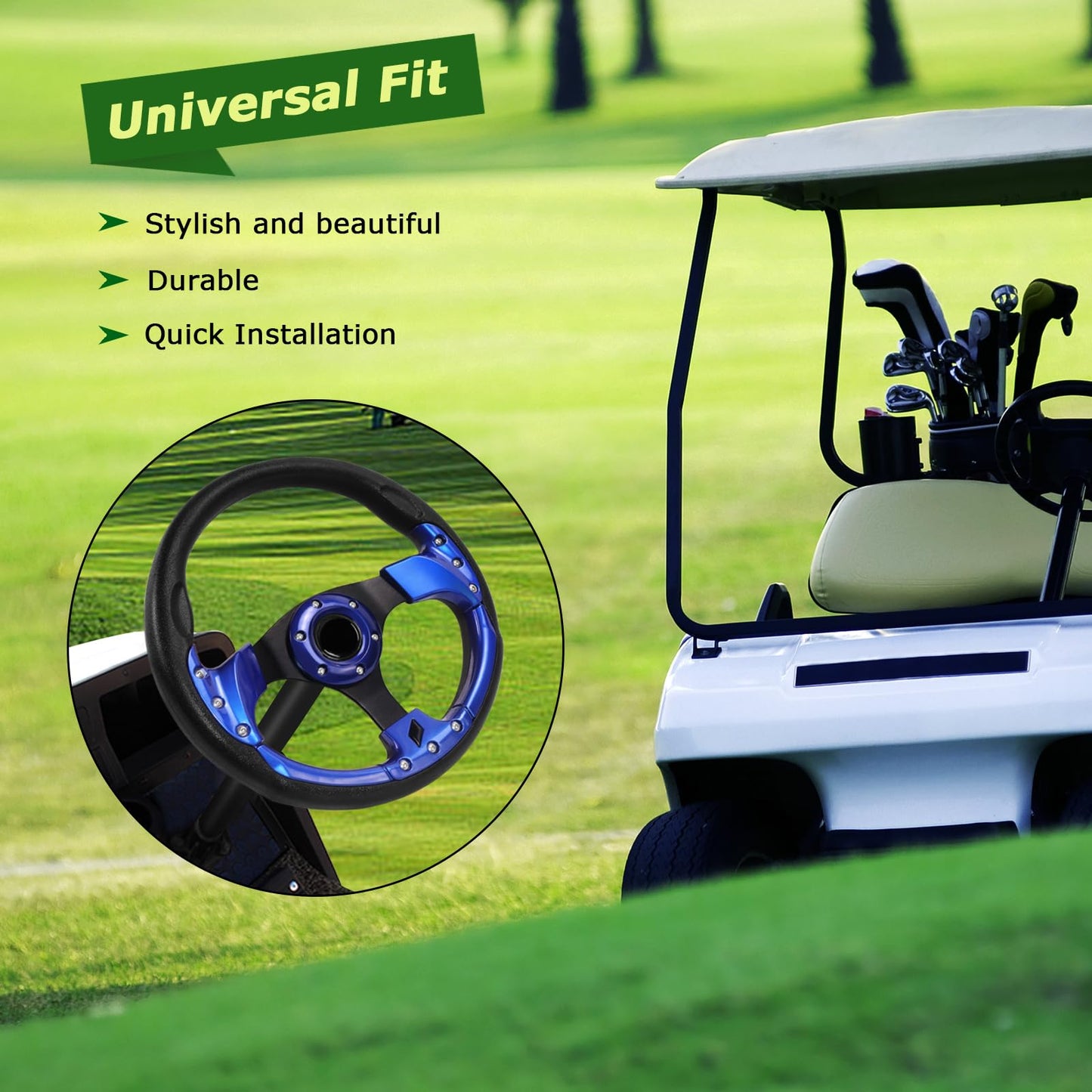 Universal Golf Steering wheel Ergonomic Fit for Club Car DS and Club Car DS Precedent EZGO Yamaha Golf (5156A-blue)