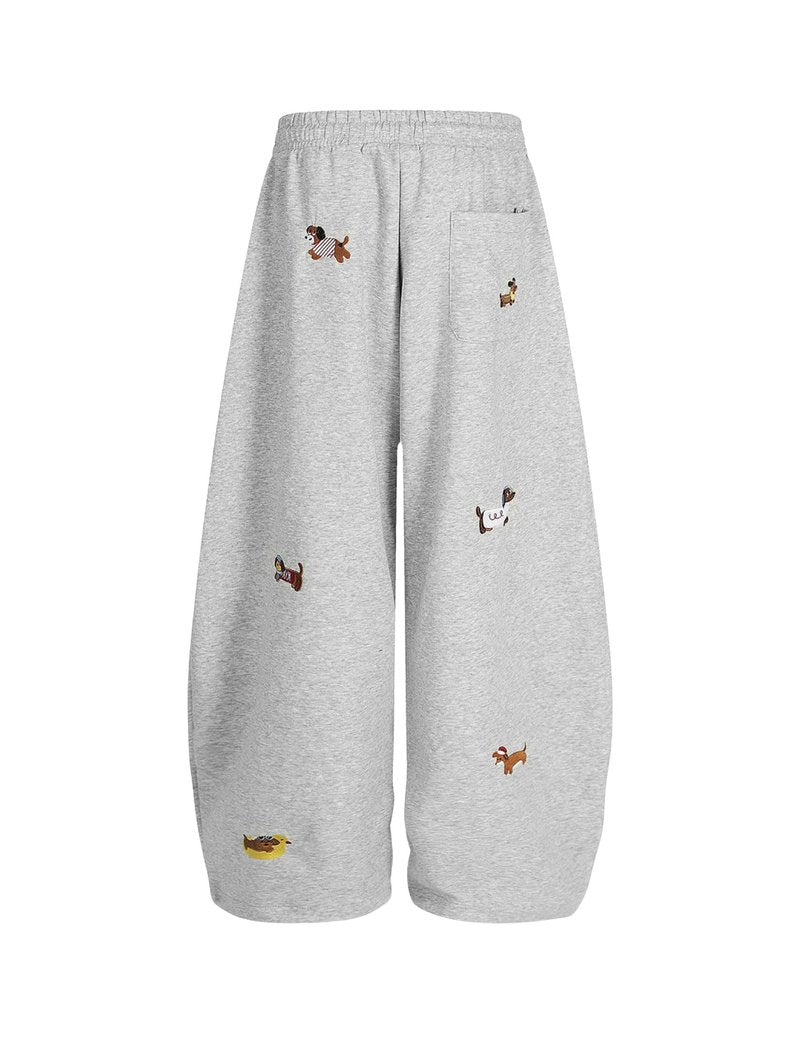 Aelfric Eden Embroidery Puppy Baggy Barrel Sweatpants Casual Y2K Elastic Drawstring Unisex Wide Leg Pants Lantern Trouser Grey S