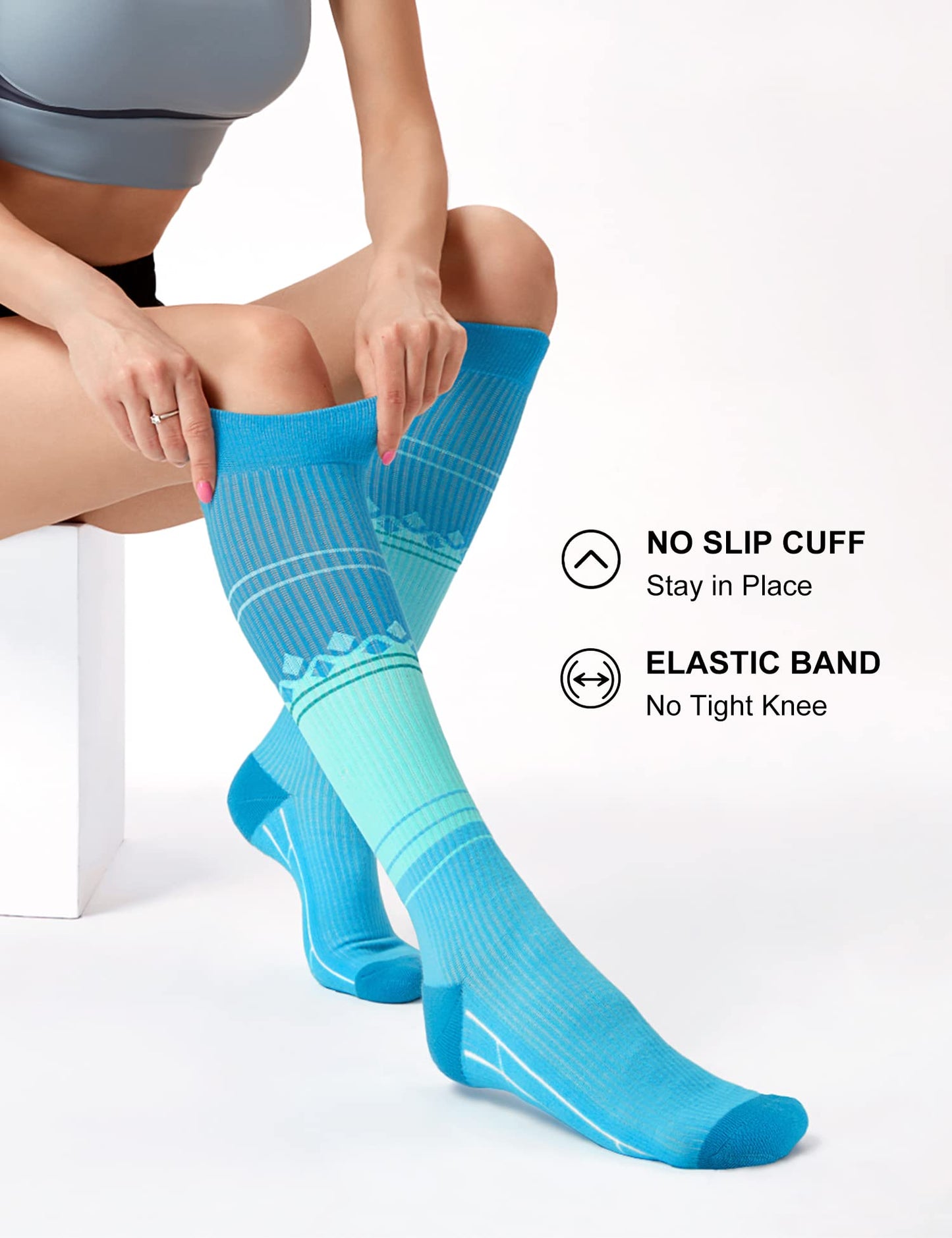 FITRELL 3 Pairs Compression Socks for Women and Men 15-20mmHg- Support Socks for Travel, Running, Nurse, Knee High, Pink+Purple+Blue S/M