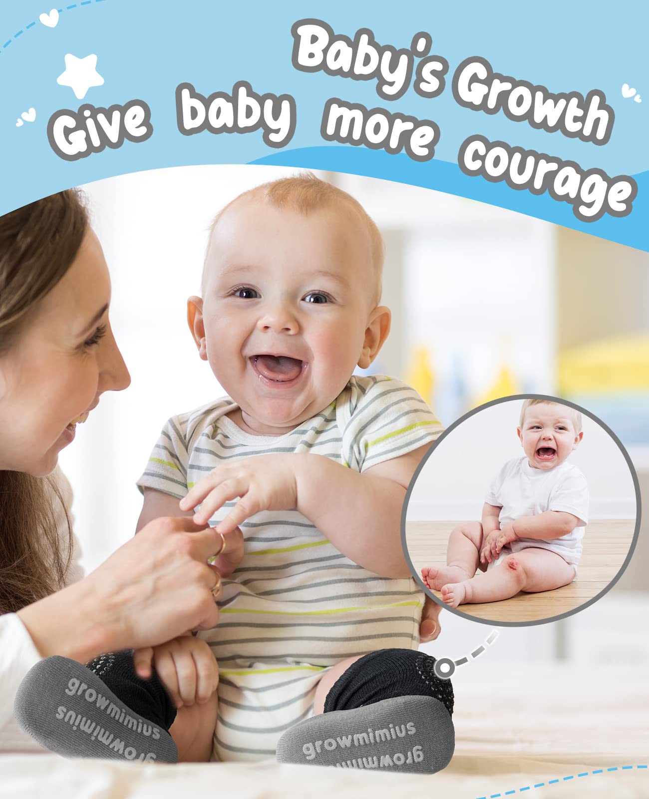 BOSONER Baby Crawling Anti-Slip Knee and Anti Slip Baby Boys Girls Socks Best Infant Gift, Unisex Baby Toddlers Kneepads