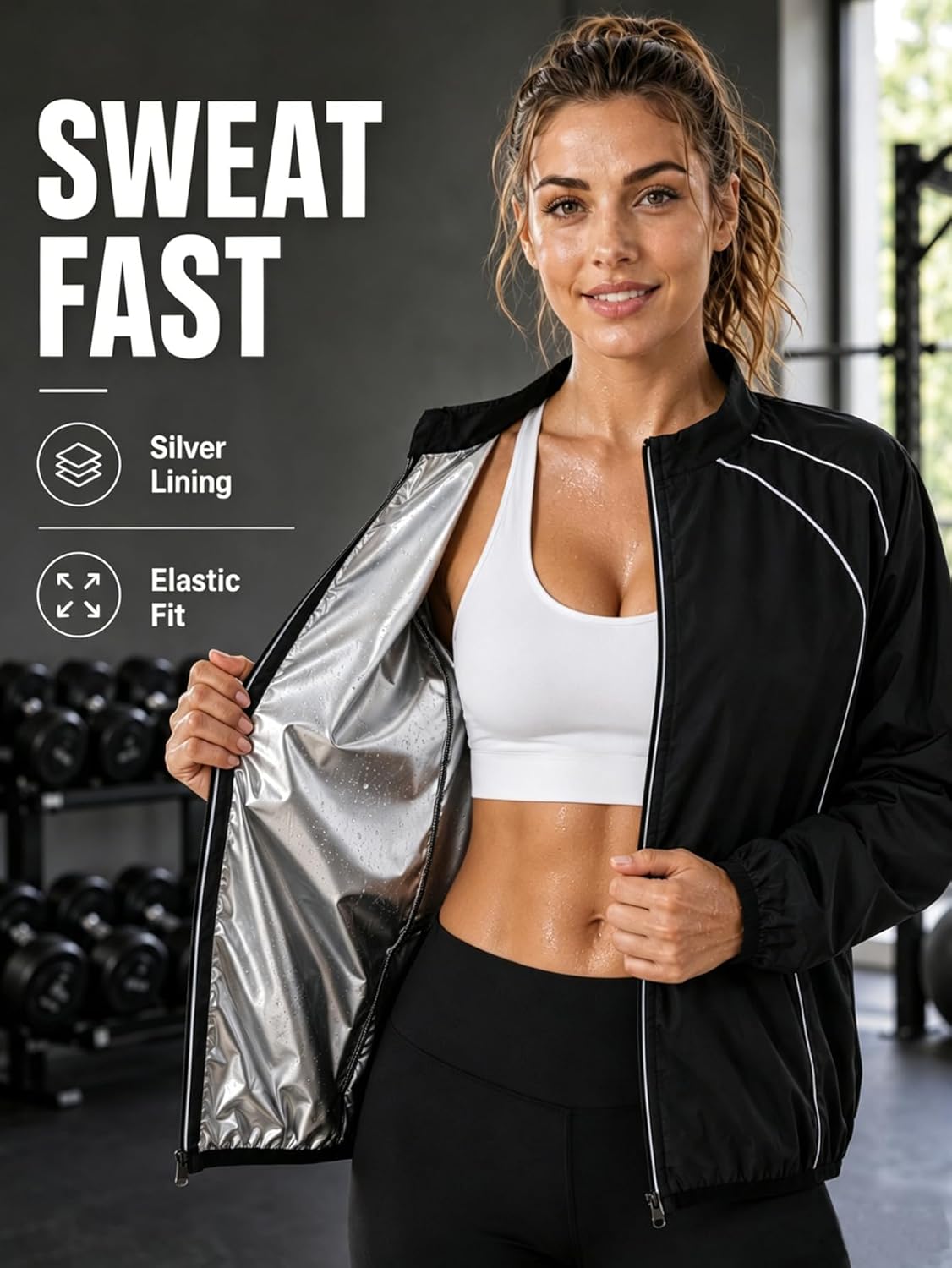 Sauna Suit for Women - Long Sleeve Zipper Sweat Jacket for Gym Workout & Running | Fitness Apparel