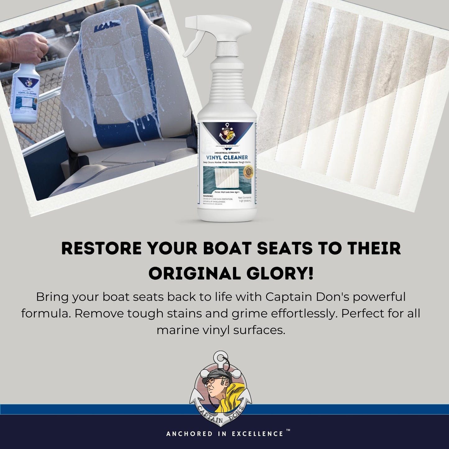Captain Don's Industrial Strength Boat Cleaner, 32 OZ - Vinyl Boat Seat Cleaner, Boat Upholstery Cleaner, Boat Cleaning Supplies, Boat Carpet Cleaner, Deep Cleans Boat Vinyl & Removes Tough Stains