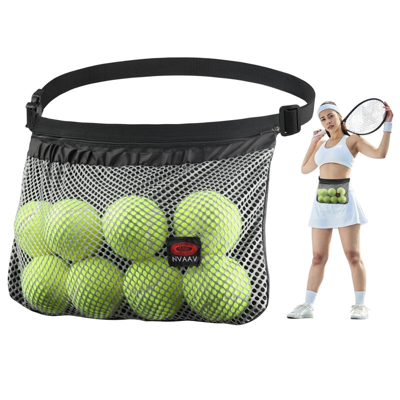 NVAAV 2 Pack Tennis Ball Band Holder, Pickleball Waist Pouch Bag with Adjustable Belt, Mesh Waist Hip Ball Bag Storage Pouch Carrier, Fanny Pack Holding 8-10 Balls for Tennis, Pickleball, Golf