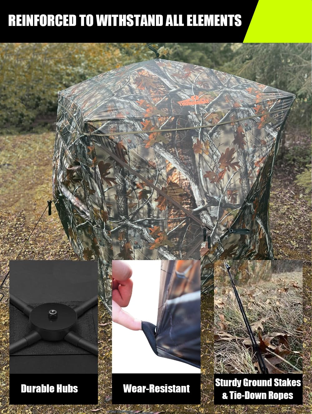 THUNDERBAY See Through Hunting Blind 270 Degree with Carrying Bag & Ground Stakes, Portable 2-3 Person Pop Up Ground Blinds, Durable See Thru Hunting Tent for Deer & Turkey Hunting