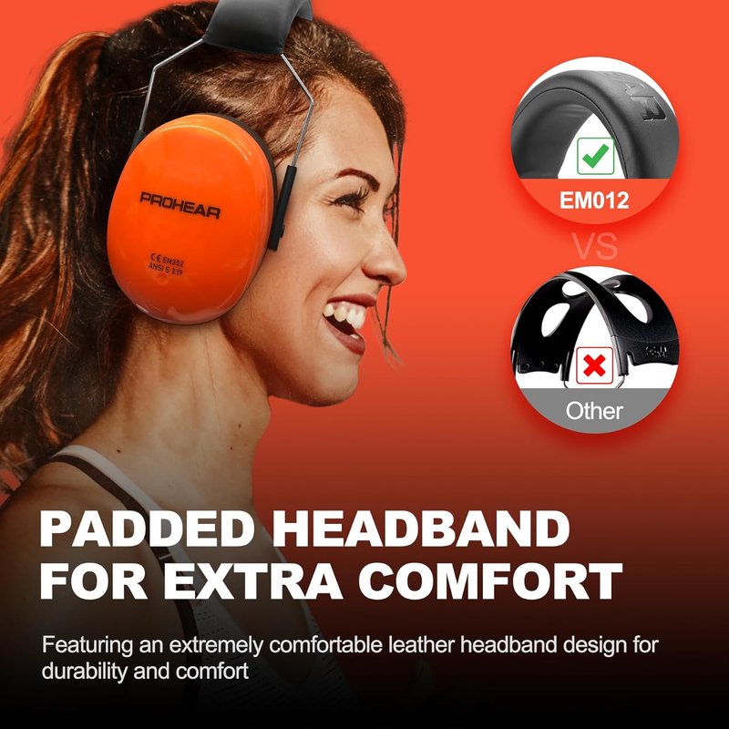 PROHEAR Ear Muffs - 28dB Noise Reduction Headphones for Mowing & Shooting | Orange