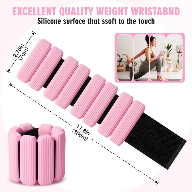 Wrist Weights, Adjustable Wrist Ankle Weights for Women and Men (1 lb Each), 2Pack Wearable Silicone Bracelets SuitableSuitable for Walking, Yoga, and Gym, Arm & Leg Workout, 2lb (Pink)