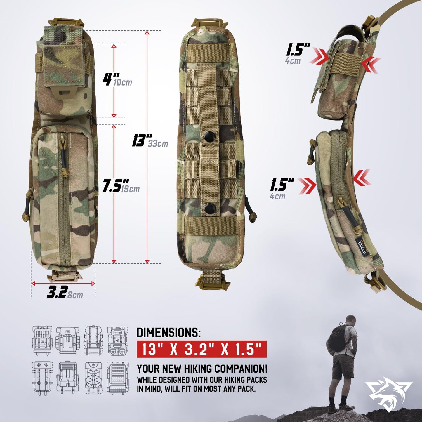 WYNEX Molle Accessories Pouch of Double Zipper Pocket Version, Backpack Strap Pouch Shoulder Strap Molle Attachment Tactical Accessories Bag Shoulder Starps Zipper Pocket Additional Phone Holder