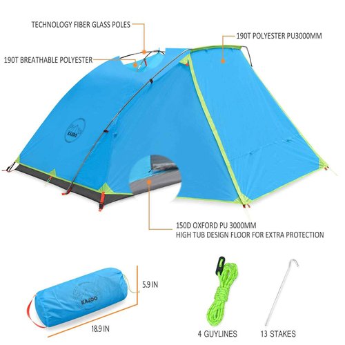 KAZOO 2／4 Person Camping Tent Outdoor Waterproof Family Large Tents 2/4 People Easy Setup Tent with Porch Double Layer