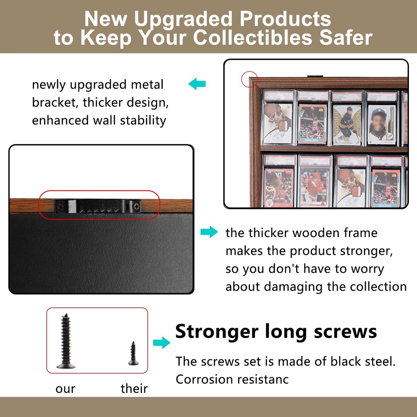 VERANI Baseball Card Display Case - 36 Graded Sports Card Display Frame - Holds Sport Cards with UV Protection Clear View Lockable Wall Cabinet for Football Basketball Hockey Trading Card, Walnut