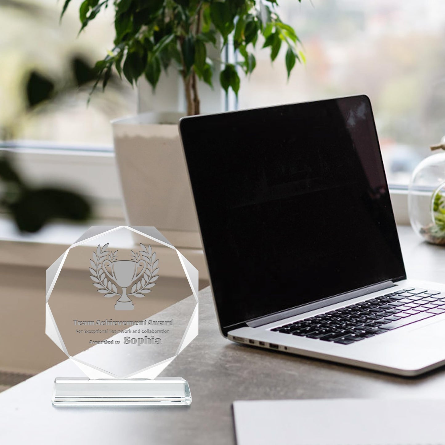 ZALHIN Personalized Crystal Trophy Award - Award for Employees- Plaques Personalized Engraved- Coworker Gift (Choose Logo/Monochrome)