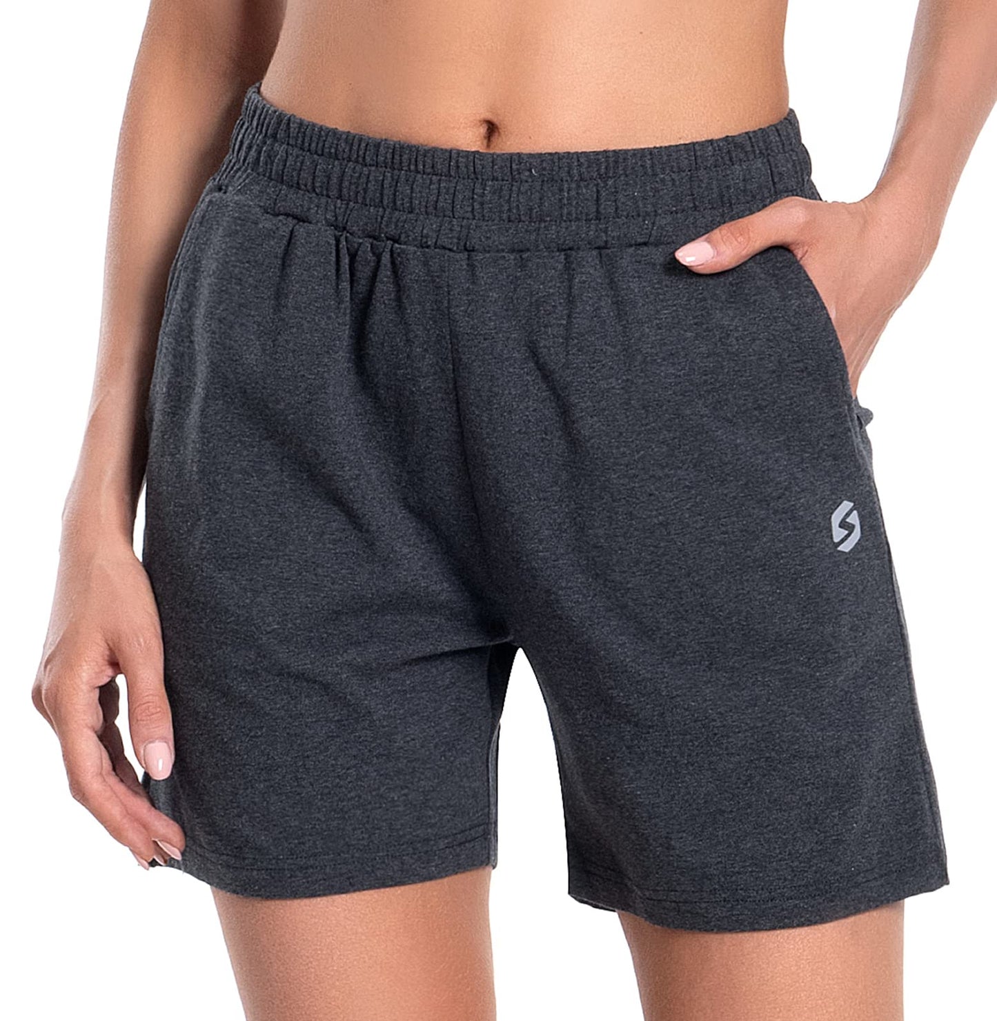 Women's Cotton Shorts 5" Sweat Bermuda Pull on Shorts with Deep Pockets for Lounge Gym Yoga Walking Athletic Charcoal