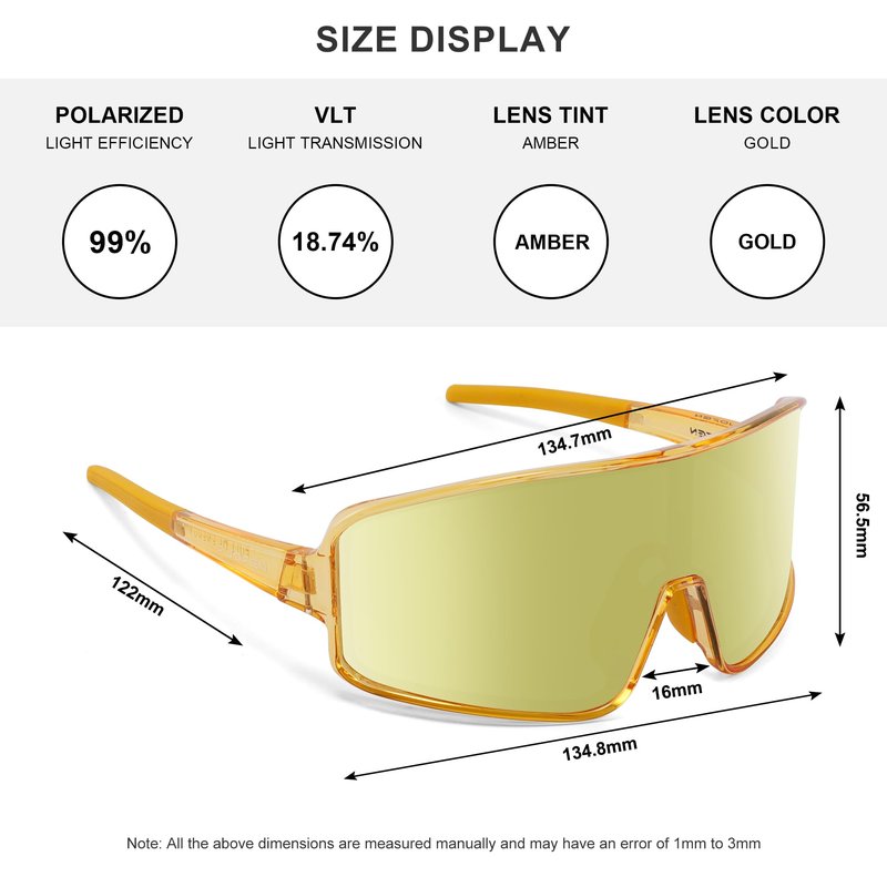 FUOFEN Polarized Shield Sports Sunglasses for Men Women For Golf, Running,Tennis,cycling, Gold Single Lens Wrap around Eyewear
