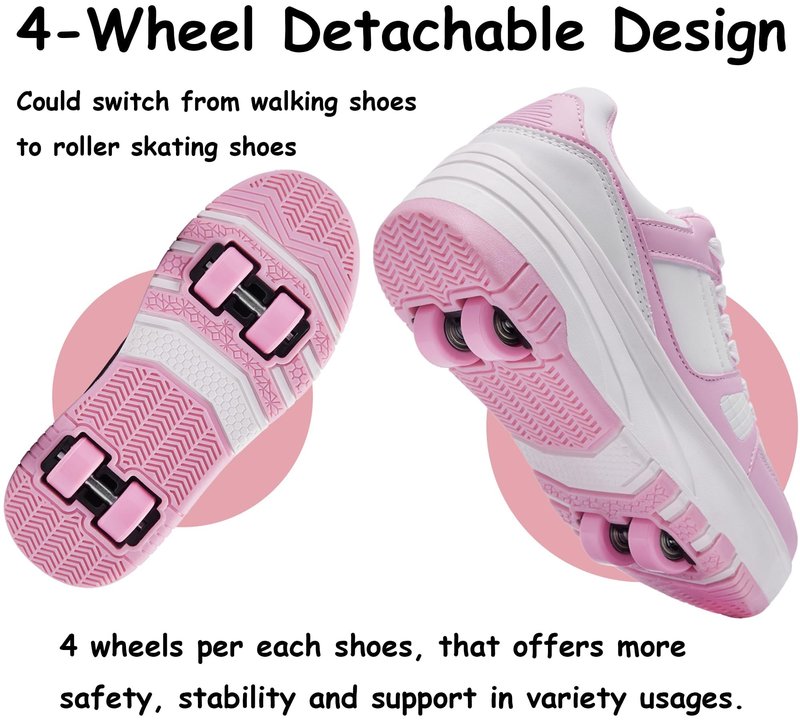 ANEFUN Roller Skate Shoes for Kids Girls Boys Detachable Wheeled Fashion Sneakers