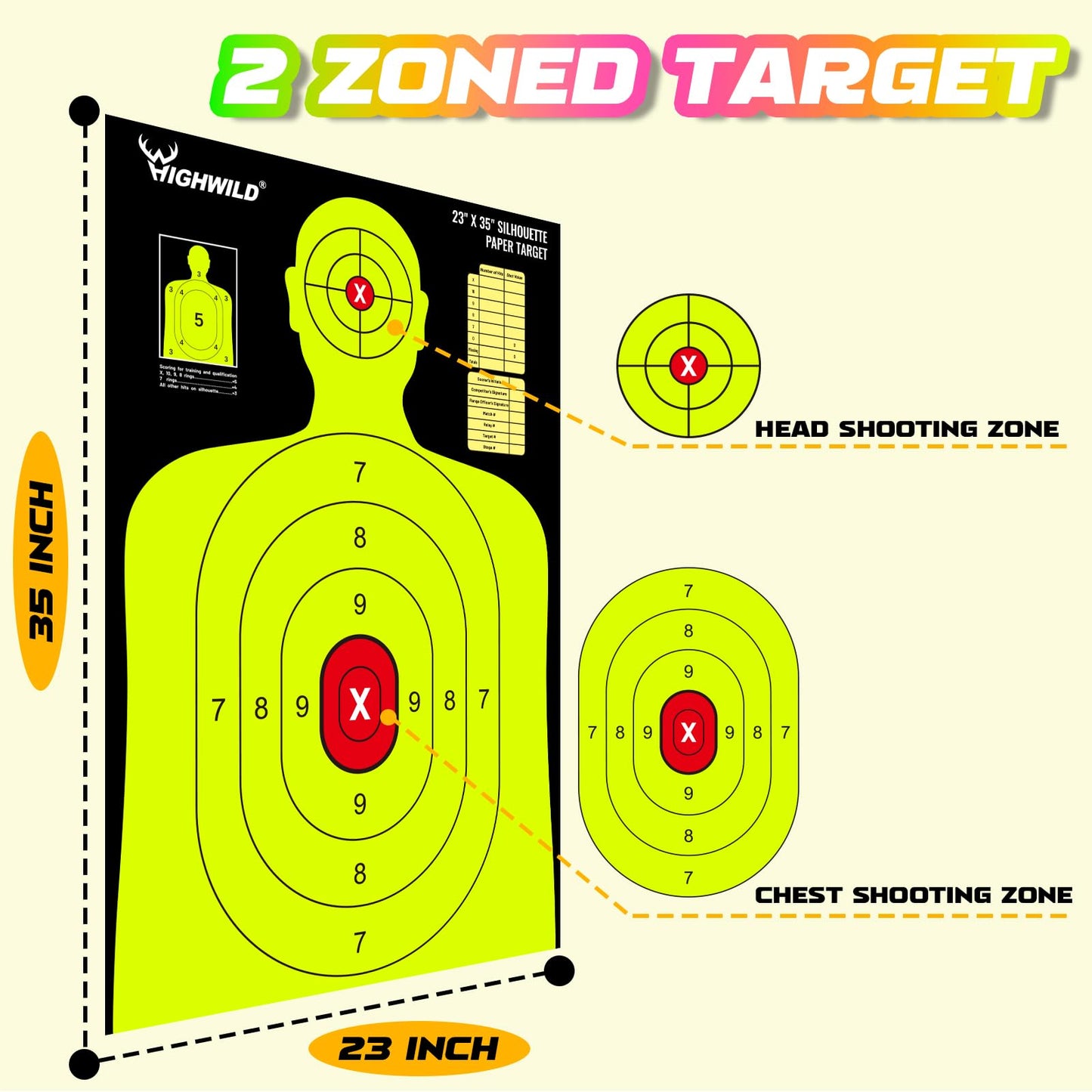 Highwild 23X35 Inch Shooting Range Silhouette Paper Target - 5 Fluorescent Colors - Suitable for Handguns, Rifles, Airguns, BB Guns (5 Pack - Multi Color)