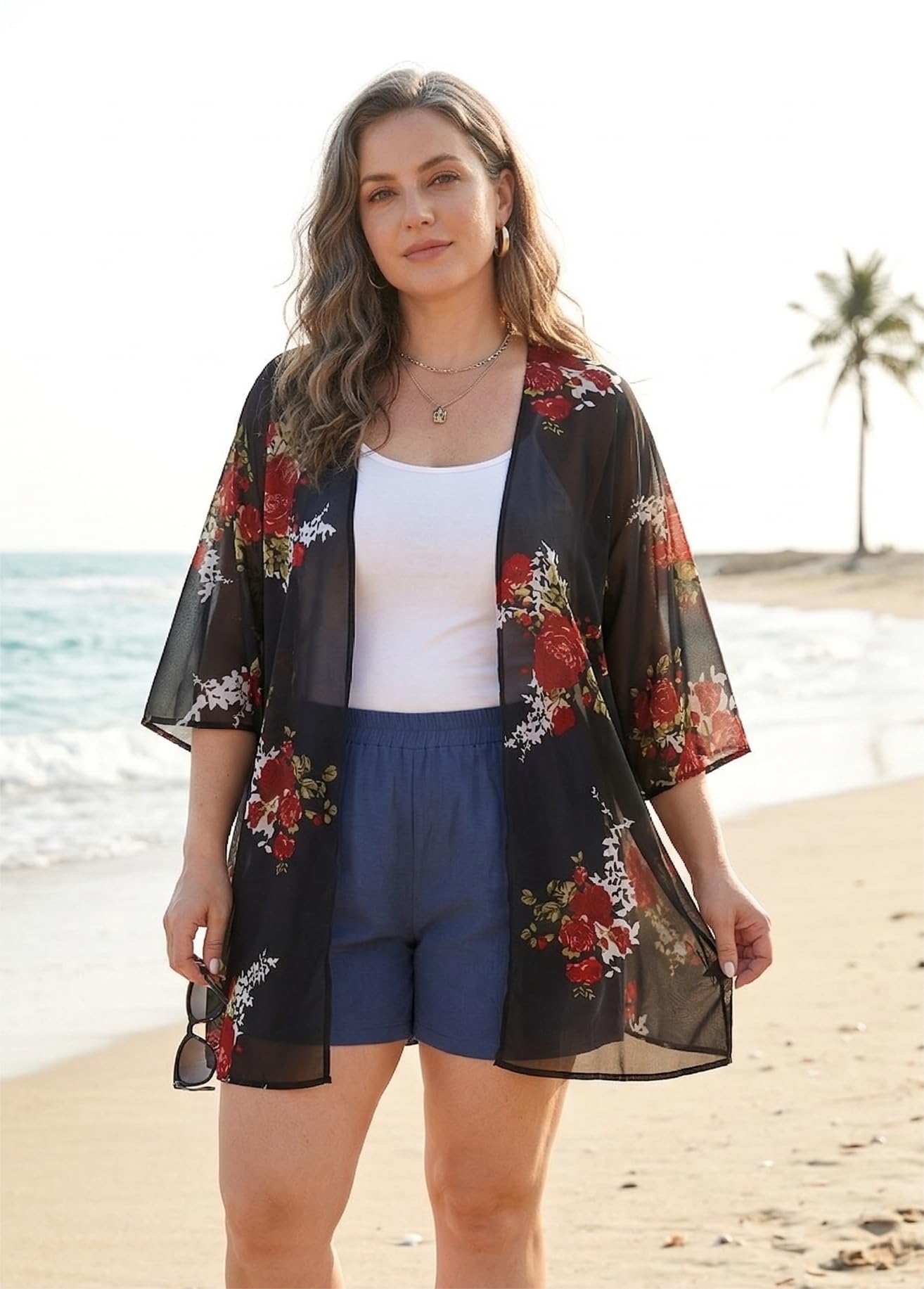Women's Floral Kimono Print Puff Sleeve Loose Cardigan Cover Up Casual Blouse Tops (Green Gradient Print, XL)