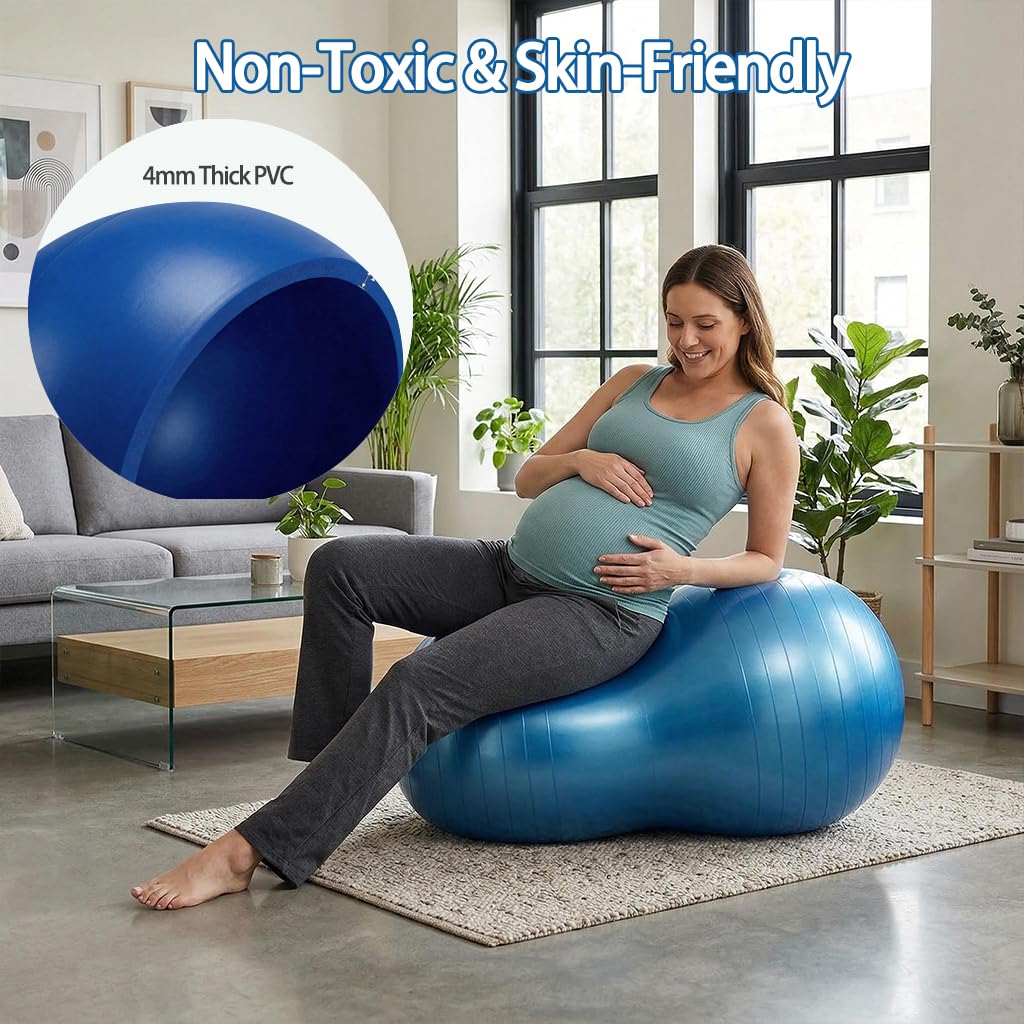 Peanut Ball for Kids Therapy,Anti-burst Exercise Ball With Pump 90x45cm Yoga Ball Gym Quality Fitness Ball for Pregnancy Birth Exercise Physical Therapy, for Child Training, Women, Men (Blue)