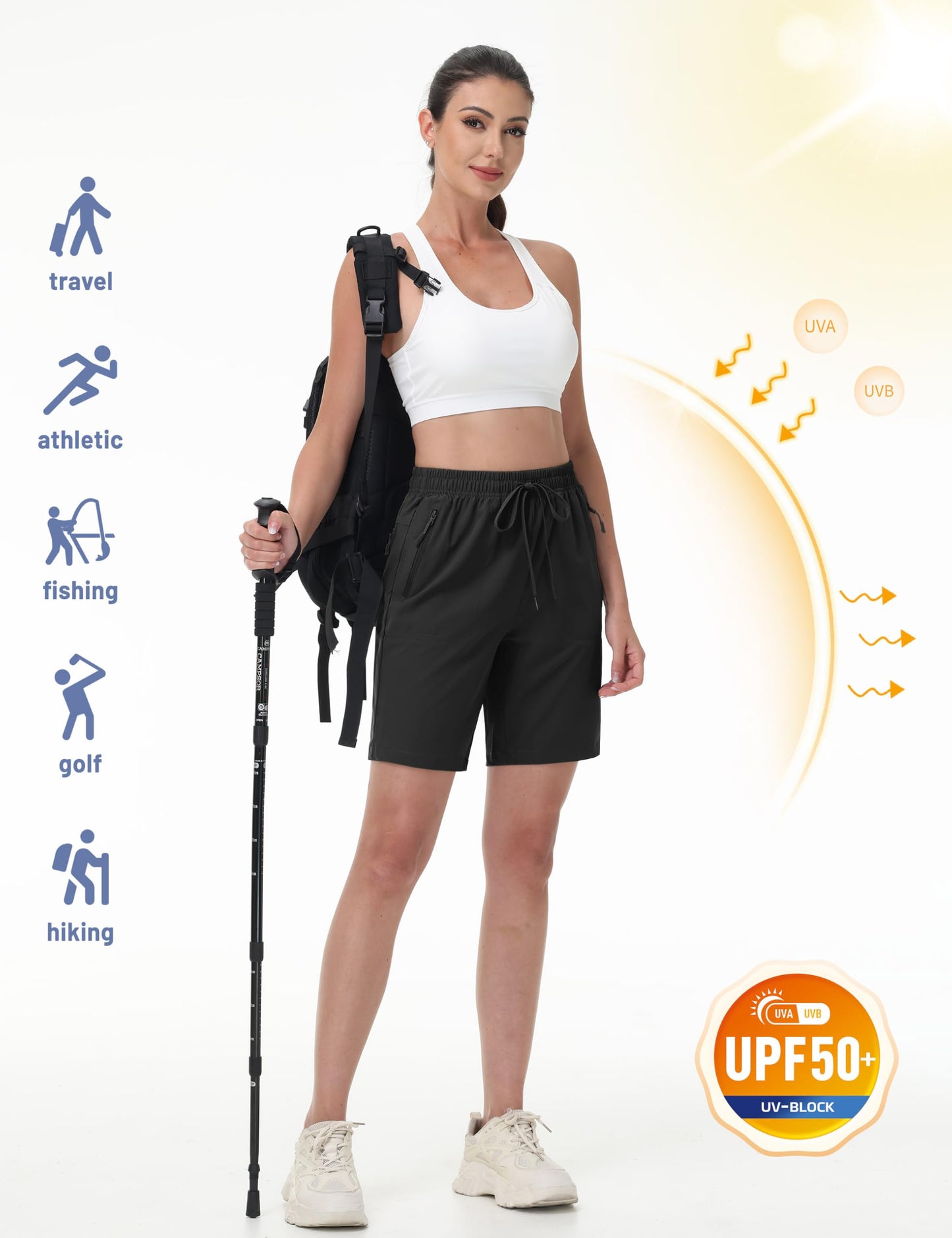 TACVASEN Hiking Shorts for Women Quick Dry Lightweight Golf Athletic Shorts with Pockets Water Resistant Summer UPF 50+ Black XL