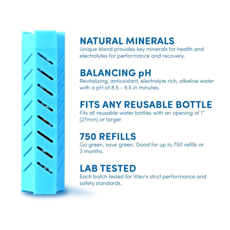 Alkaline Water Stick for Water Bottles | Stands Dry to Keep Clean Unlike Others | 9.5pH & Electrolytes