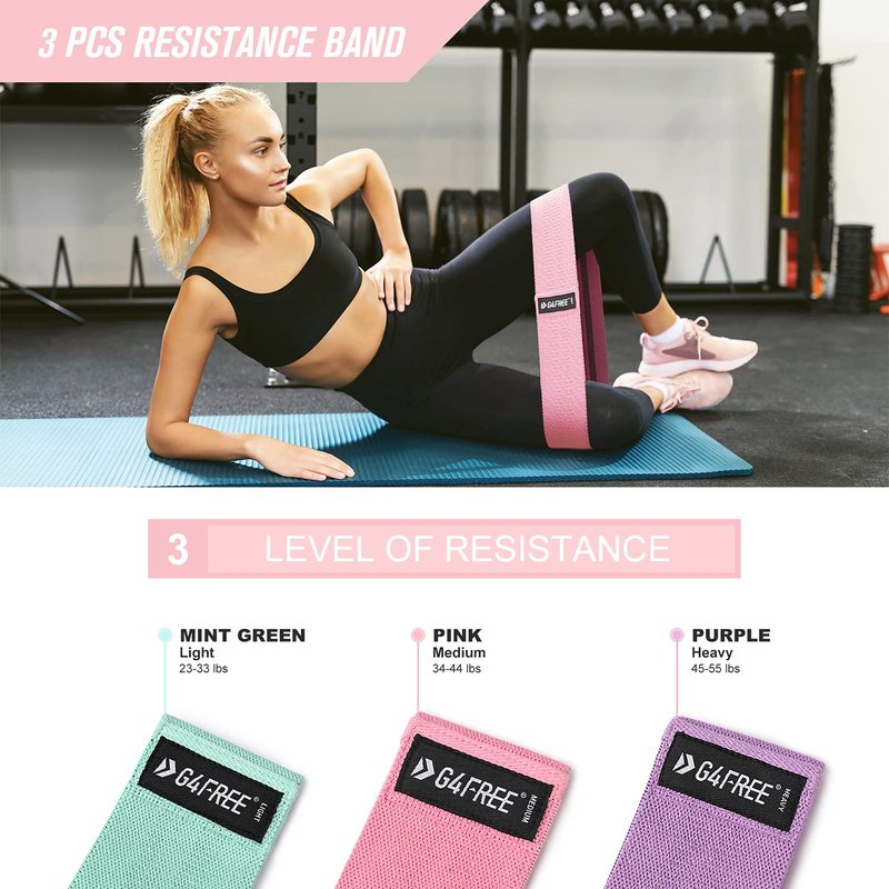 G4Free 7pcs Barbell Pad Set for Squat, Hip Thrusts, Lunges Standard Olympic Bars with 2 Gym Ankle Safety Straps, 3 Hip Resistance Bands, Barbell Pad and Carry Bag(Pink)
