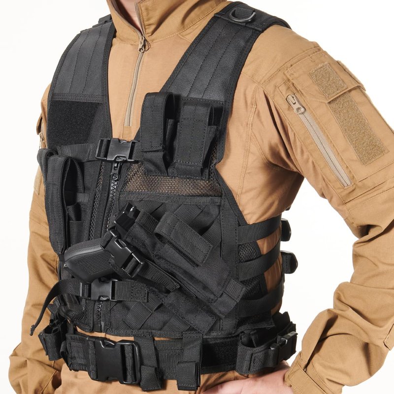 Lancer Tactical Nylon Crossdraw Airsoft Vest Youth Size w/Airsoft Pistol Holster - BLACK