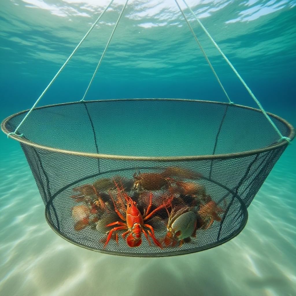 2 Pcs Foldable Fishing Net,Crab Traps, Minnow Trap,Versatile Hand Casting Cage for Crabs Minnows Lobster Shrimp Crawfish and More