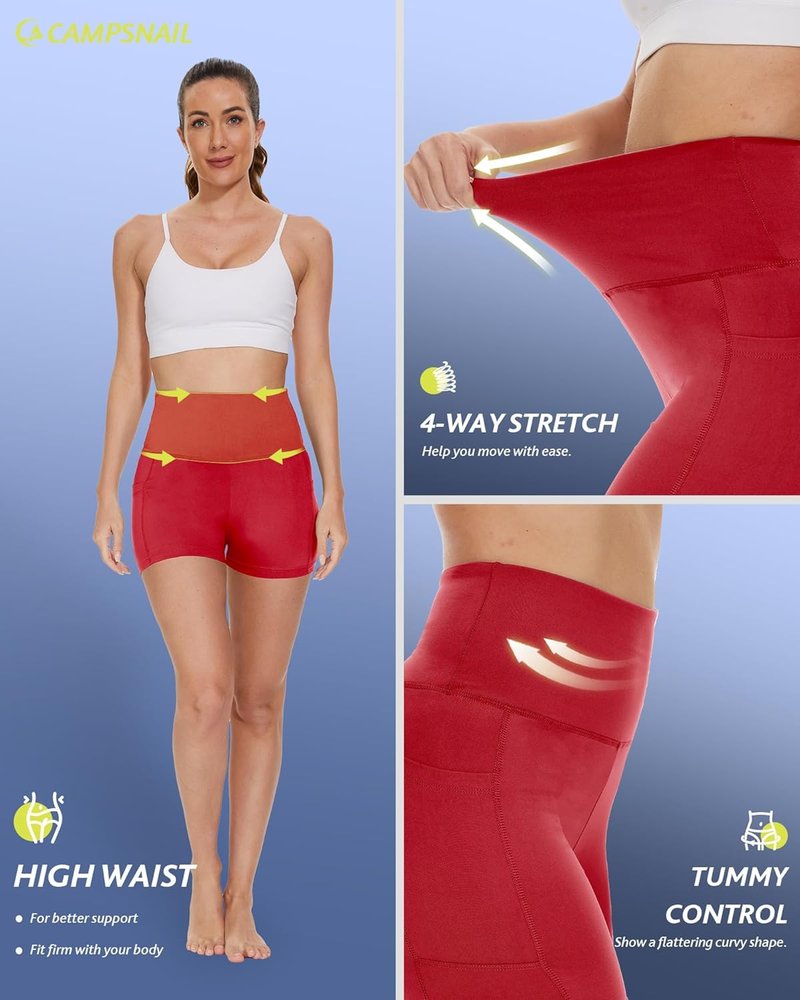 Biker Shorts for Women - High Waisted Spandex with Pockets | Tummy Control Gym, Running, Yoga - 3"/5"/8" Options