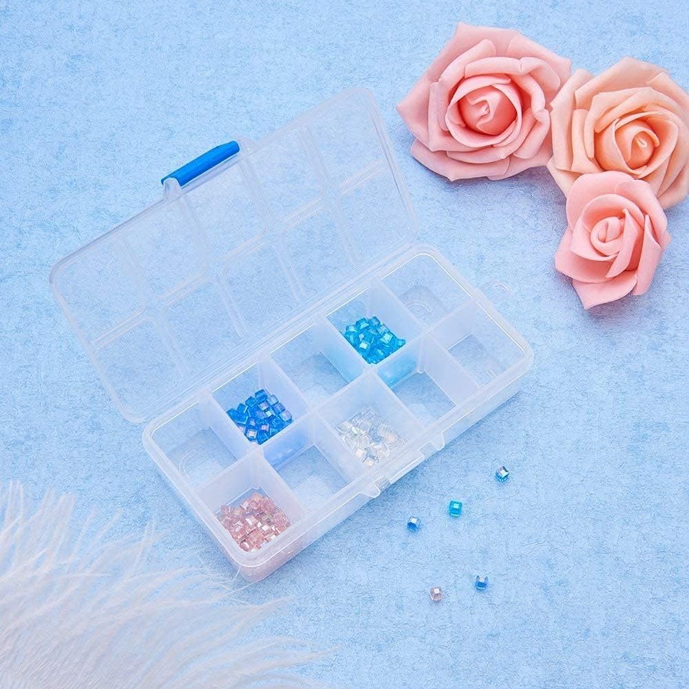 Jewelry Organizer Box - 4 Pcs Adjustable Clear Plastic Divider Storage | 10 Grids, 5" x 2.5", White
