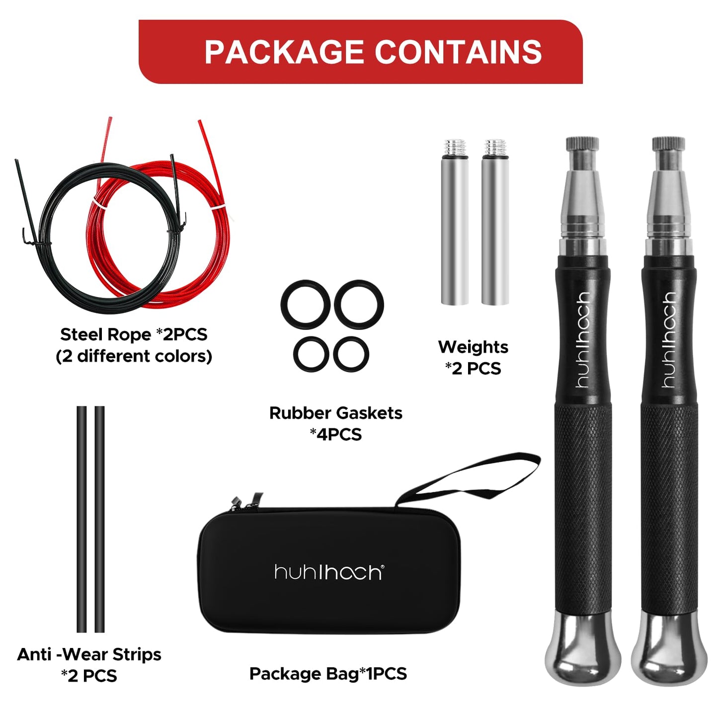 Huhloch Speed Jump Rope for Men Women Adults, Workout Fitness Boxing Jumping Ropes with Smooth Rotate Double Bearing Balls, Double Under Skipping Rope with 2 Pcs Tangle-free Cable to Replacement