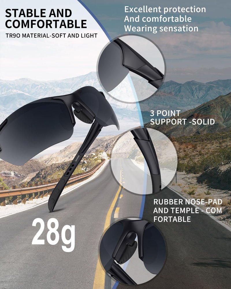 Rosemal Polarized Sunglasses for Men Women, Sport Sunglasses, UV400 Protection, Anti-Slip/Anti-Fog for Running, Cycling, Fishing
