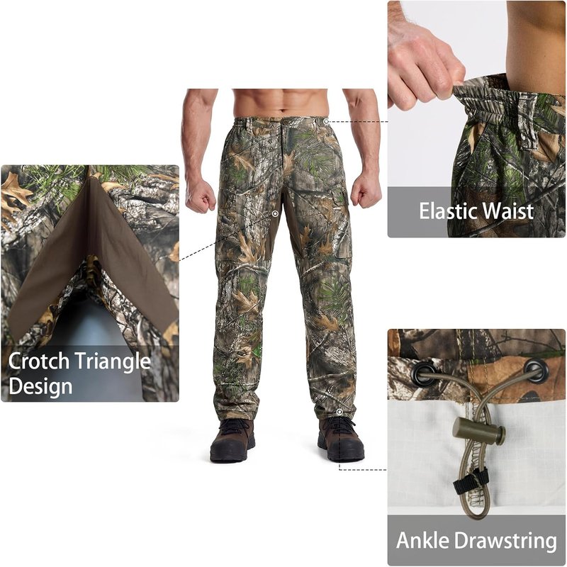 Camo Hunting Pants for Men - Water-Resistant, Quiet Design | 6 Pockets, Matte Finish
