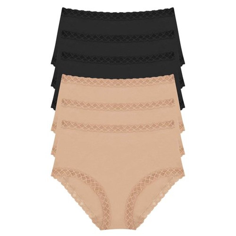 Natori Women's Bliss Full Brief 6-Pack, Black/Black/Black/Cafe/Cafe/Cafe, XX-Large