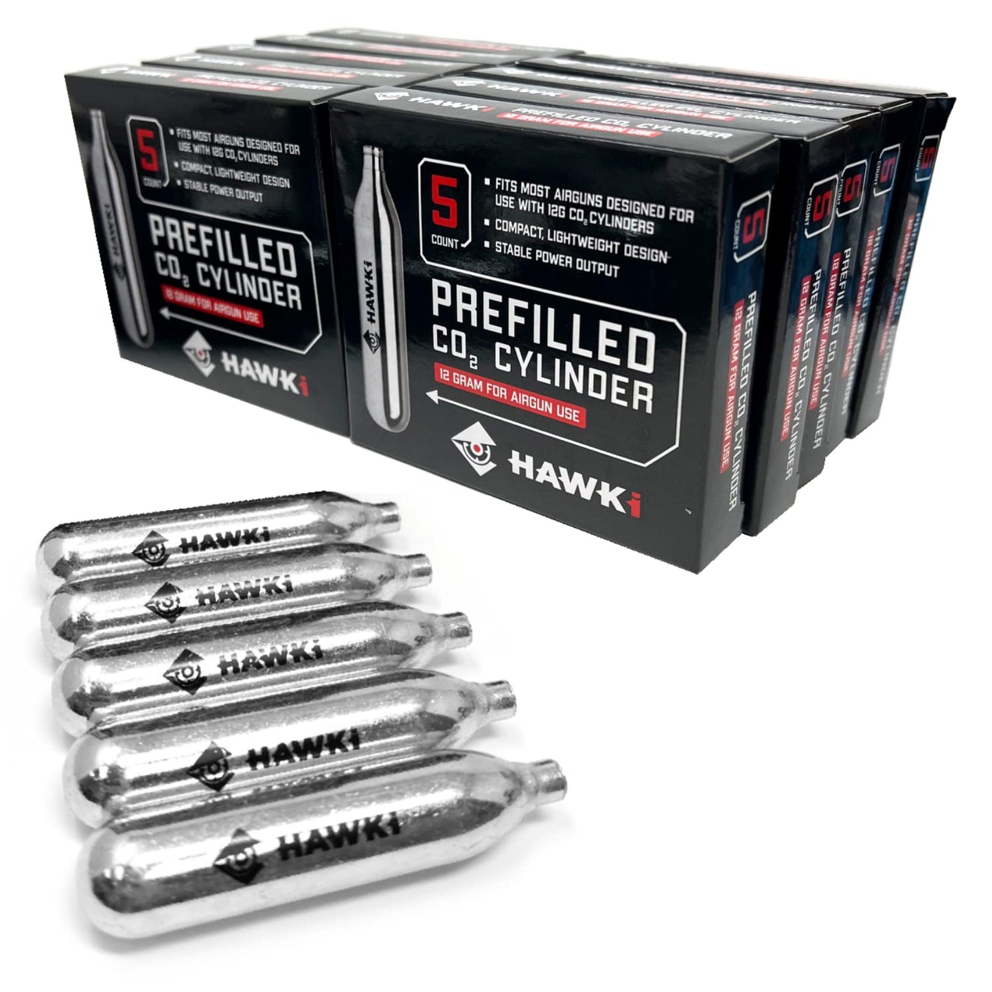 Hawki CO2 12 gram Cartridges for Air Guns/Airsoft Pistols/Paintball Gun (50 Pack)