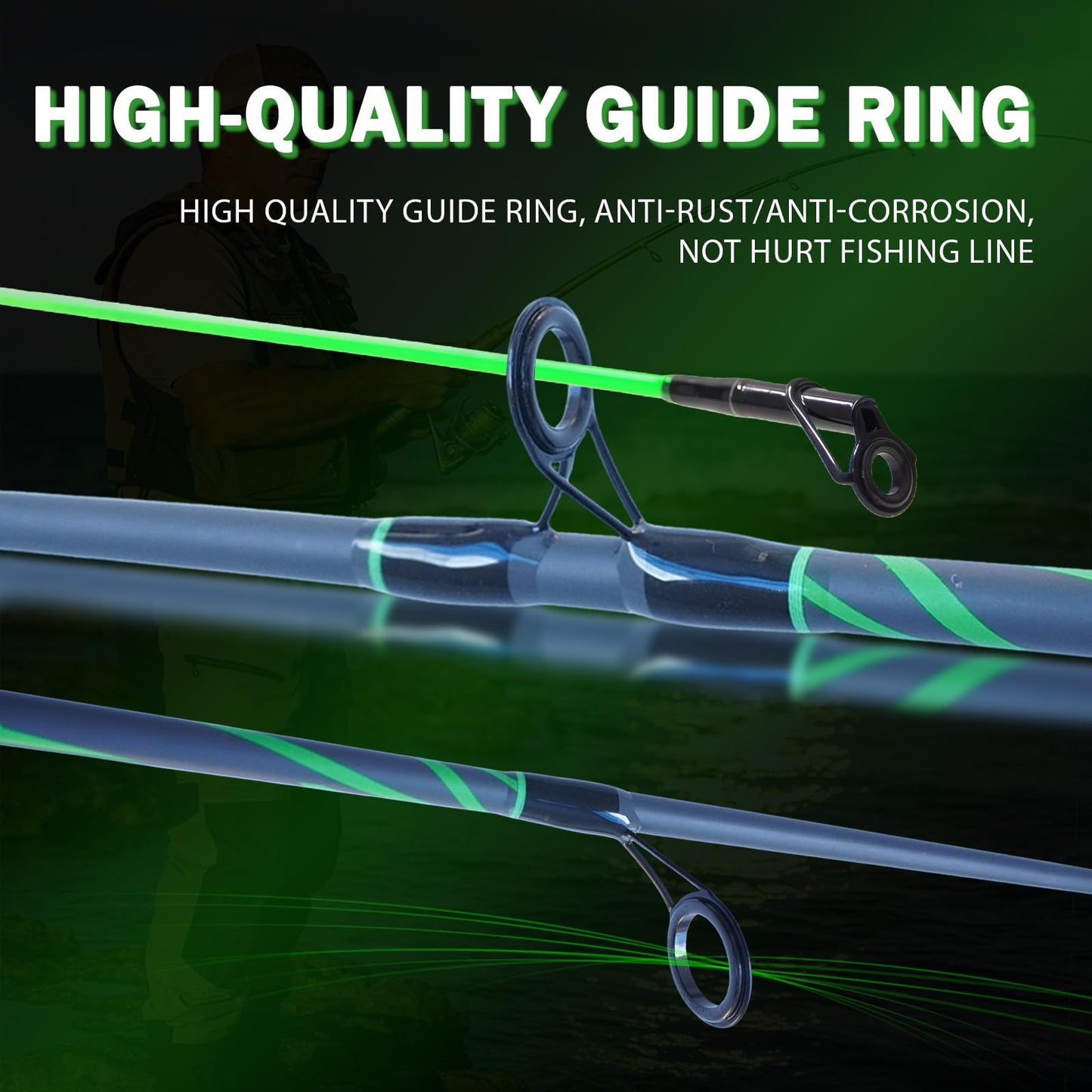 KingKatch Spinning & Casting Fishing Rod, Durable Carbon & Glass Composite Blank, ML Power, Ceramic Guides, Fluorescent Strike Tip, Split Handle, Gift-Ready, Freshwater/Saltwater
